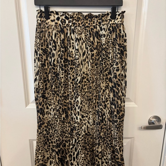 Cheetah print maxi pleated paper bag waist long skirt size L - Picture 1 of 9